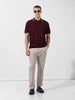 Men's Maroon Oversized Fit Textured Flat Knit Polo Collar T-Shirt