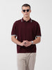 Men's Maroon Oversized Fit Textured Flat Knit Polo Collar T-Shirt