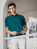 Men's Teal Oversized Fit Textured Flat Knit Polo Collar T-Shirt