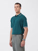 Men's Teal Oversized Fit Textured Flat Knit Polo Collar T-Shirt
