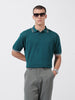 Men's Teal Oversized Fit Textured Flat Knit Polo Collar T-Shirt