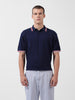 Men's Blue Oversized Fit Textured Flat Knit Polo Collar T-Shirt