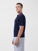 Men's Blue Oversized Fit Textured Flat Knit Polo Collar T-Shirt