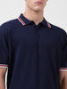 Men's Blue Oversized Fit Textured Flat Knit Polo Collar T-Shirt