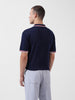 Men's Blue Oversized Fit Textured Flat Knit Polo Collar T-Shirt
