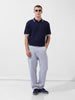 Men's Blue Oversized Fit Textured Flat Knit Polo Collar T-Shirt