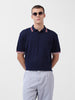 Men's Blue Oversized Fit Textured Flat Knit Polo Collar T-Shirt