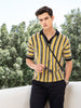 Men's Yellow Oversized Fit Textured Flat Knit Polo Collar T-Shirt
