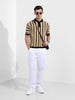 Men's Yellow Oversized Fit Textured Flat Knit Polo Collar T-Shirt