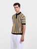 Men's Yellow Oversized Fit Textured Flat Knit Polo Collar T-Shirt