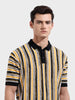 Men's Yellow Oversized Fit Textured Flat Knit Polo Collar T-Shirt