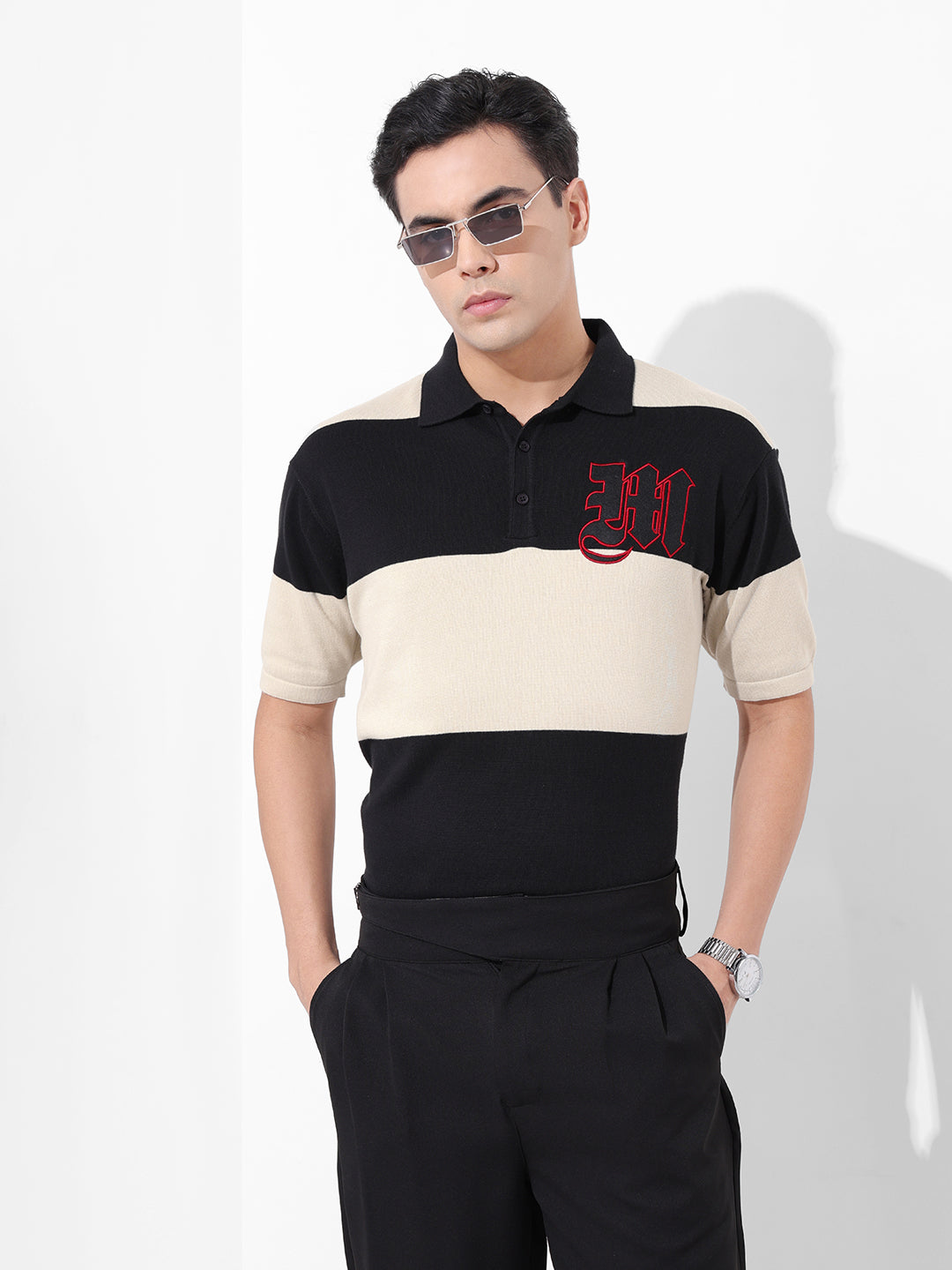 Men's Cream Oversized Fit Textured Flat Knit T-Shirt