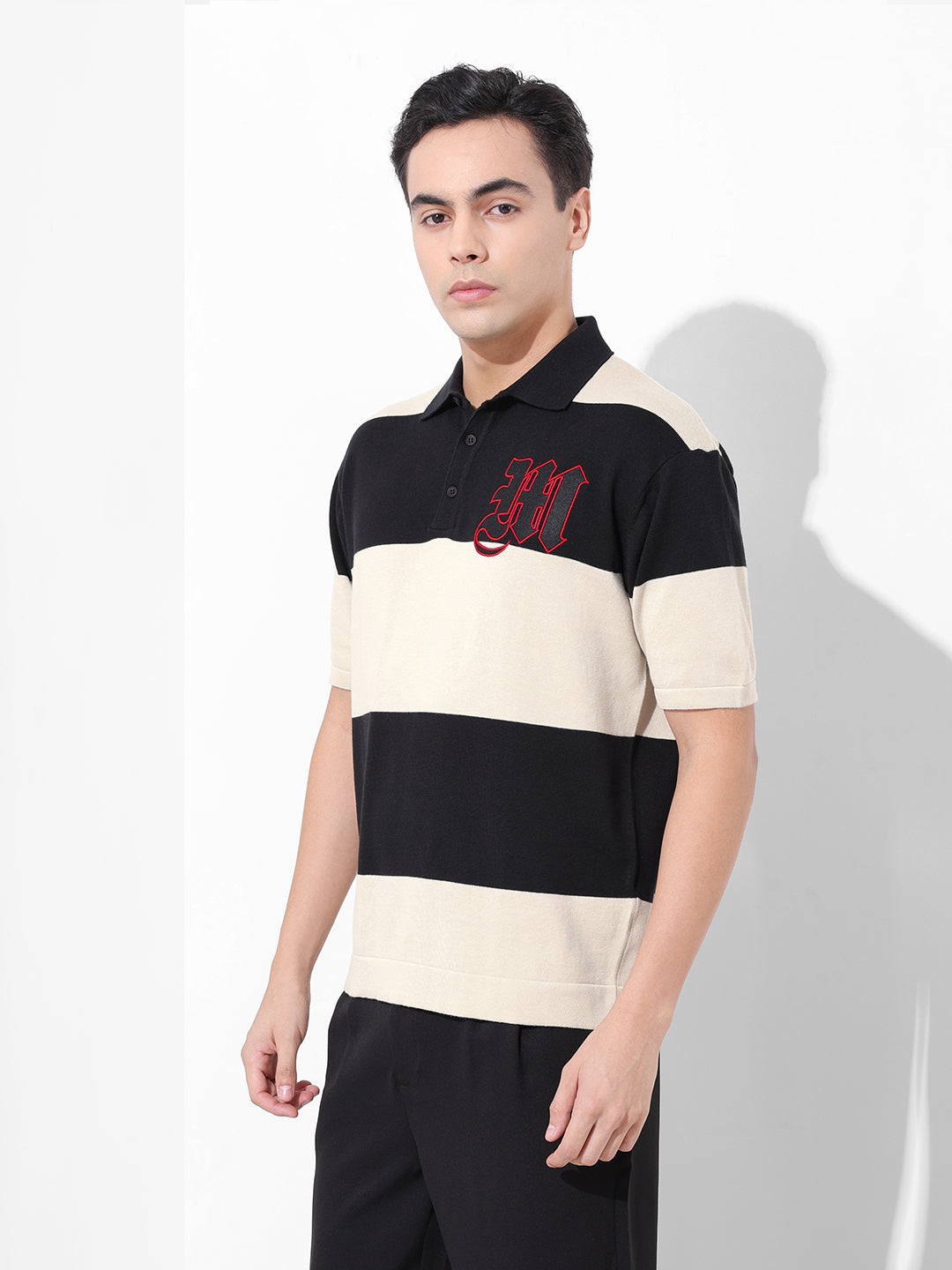 Men's Cream Oversized Fit Textured Flat Knit T-Shirt