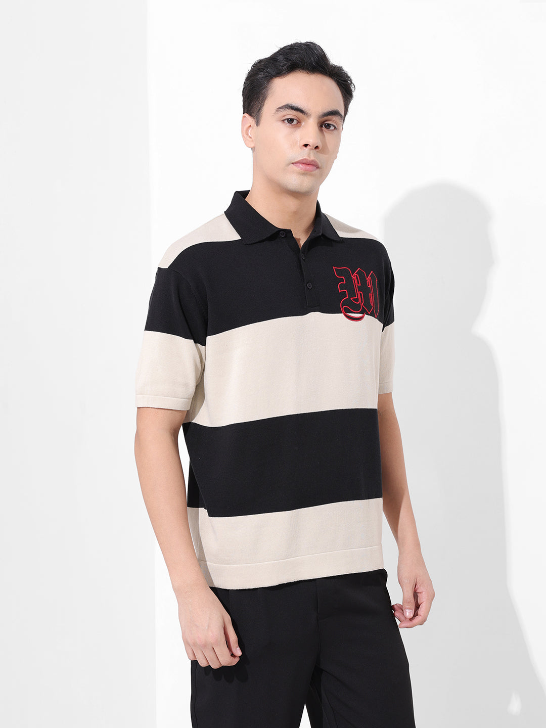 Men's Cream Oversized Fit Textured Flat Knit T-Shirt