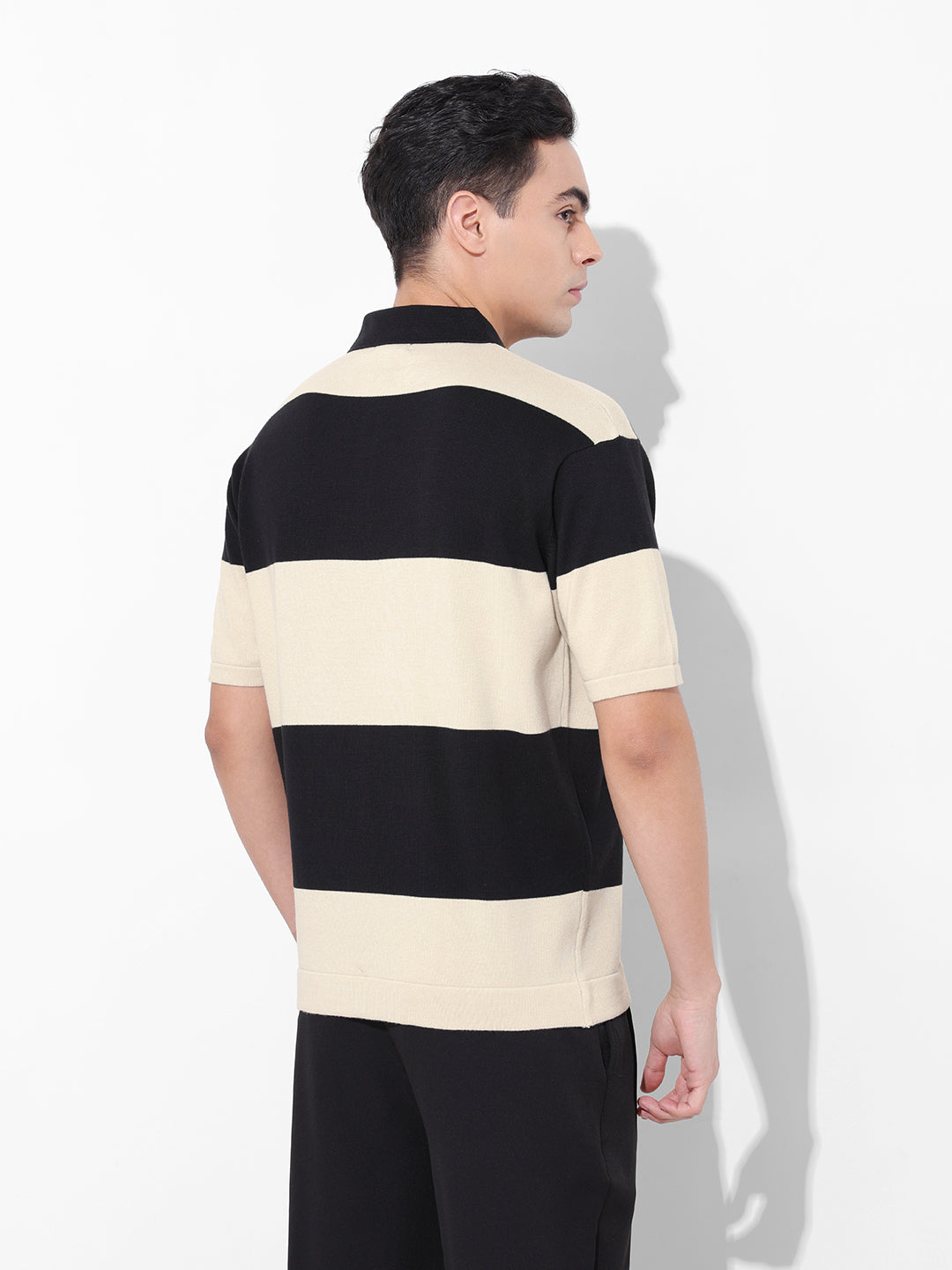 Men's Cream Oversized Fit Textured Flat Knit T-Shirt