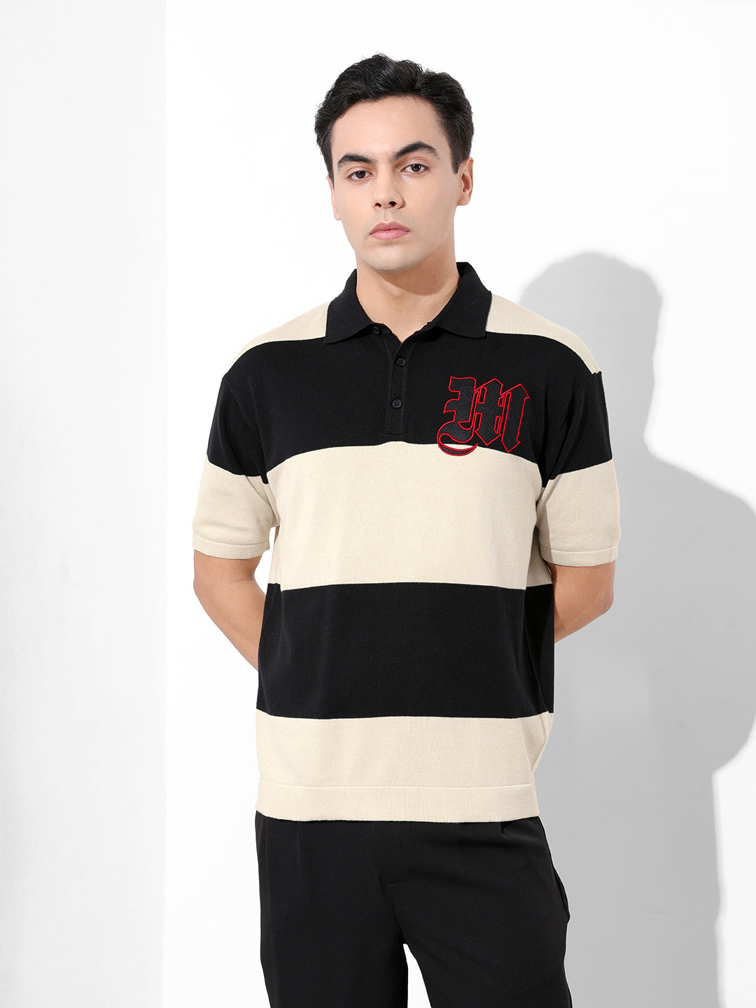 Men's Cream Oversized Fit Textured Flat Knit T-Shirt