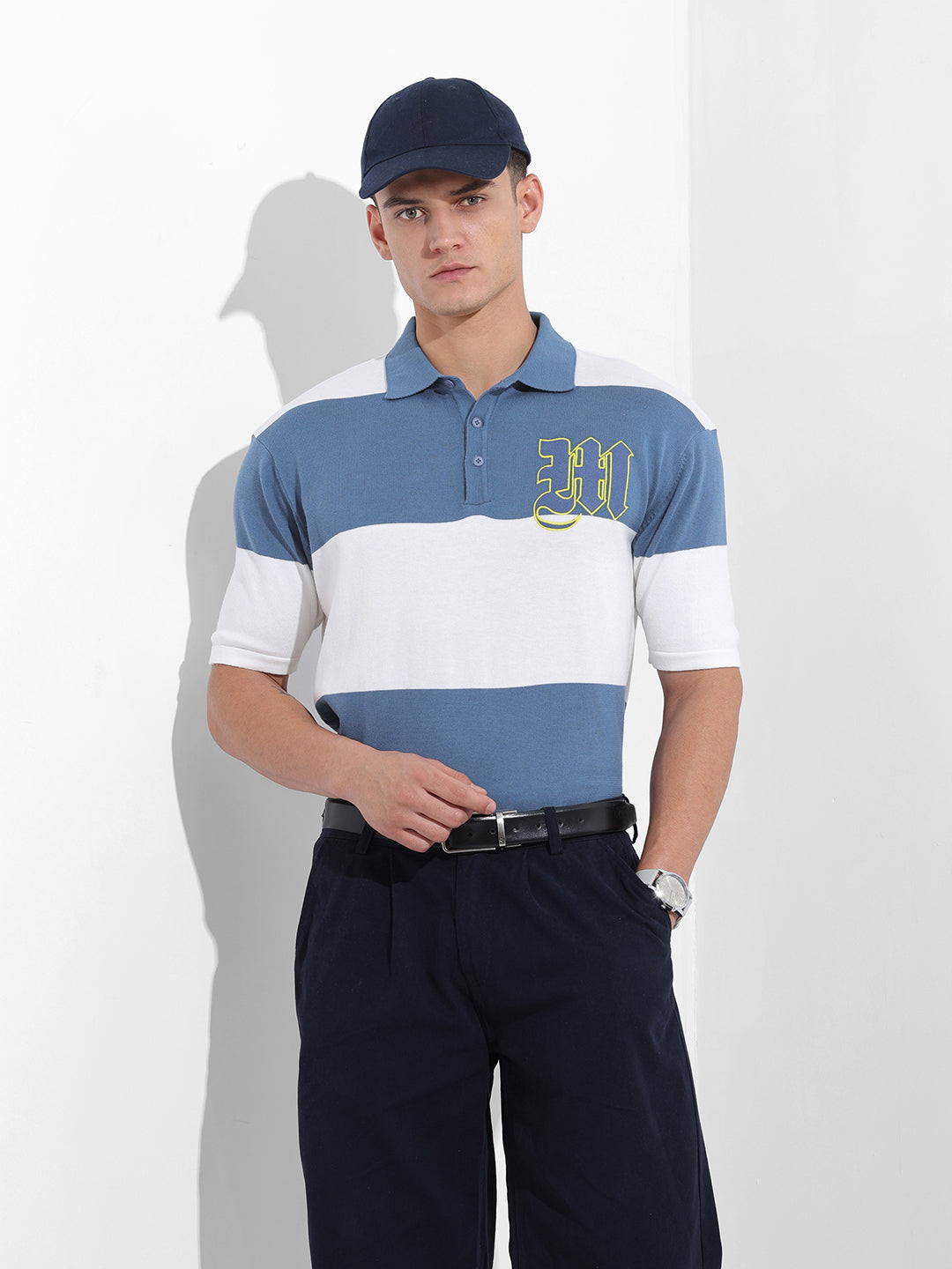 Men's Blue Oversized Fit Polo Power T-Shirt