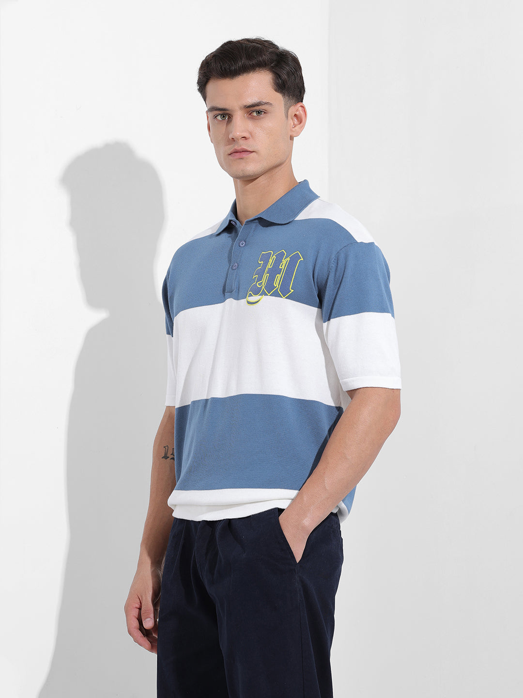 Men's Blue Oversized Fit Polo Power T-Shirt