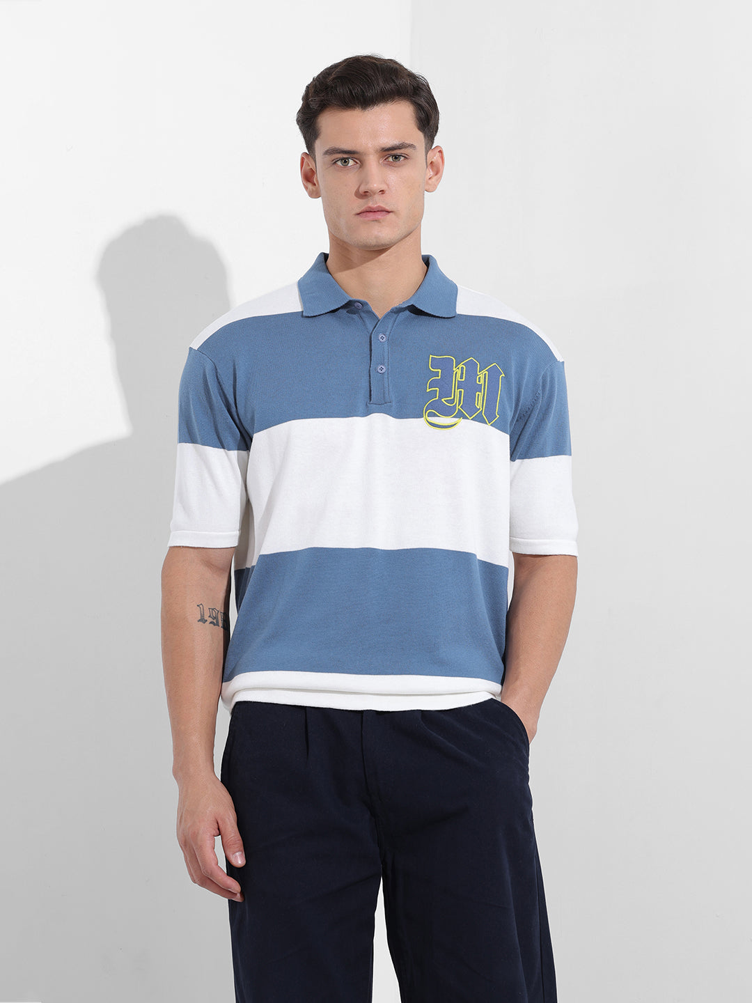 Men's Blue Oversized Fit Polo Power T-Shirt