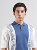 Men's White Oversized Fit Textured Flat Knit Polo Collar T-Shirt