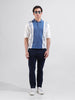 Men's White Oversized Fit Textured Flat Knit Polo Collar T-Shirt