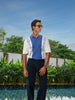 Men's White Oversized Fit Textured Flat Knit Polo Collar T-Shirt
