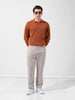 Men's Rust Oversized Fit Textured Flat Knit Polo Collar T-Shirt