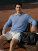 Men's Blue Oversized Fit Striped Flat Knit T-Shirt