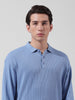 Men's Blue Oversized Fit Textured Flat Knit Polo Collar T-Shirt