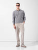 Men's Grey Oversized Fit Textured Flat Knit Polo Collar T-Shirt