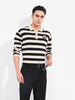 Men's Cream Oversized Fit Striped Flat Knit T-Shirt