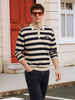 Men's Cream Oversized Fit Striped Flat Knit Polo T-Shirt