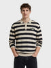 Men's Cream Oversized Fit Striped Flat Knit Polo T-Shirt