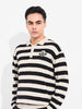 Men's Cream Oversized Fit Striped Flat Knit T-Shirt