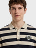 Men's Cream Oversized Fit Striped Flat Knit Polo T-Shirt