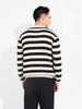 Men's Cream Oversized Fit Striped Flat Knit T-Shirt