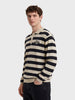 Men's Cream Oversized Fit Striped Flat Knit Polo T-Shirt