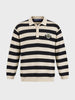 Men's Cream Oversized Fit Striped Flat Knit Polo T-Shirt