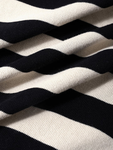 Men's Cream Oversized Fit Striped Flat Knit T-Shirt
