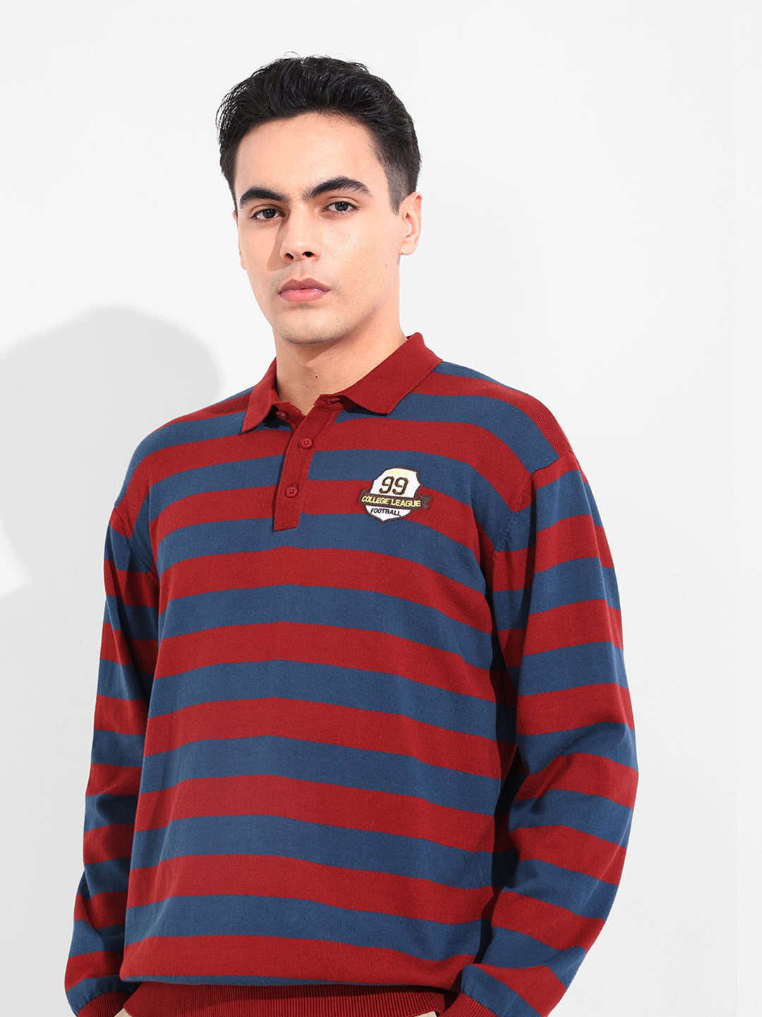 Men's Rust Oversized Fit Striped Flat Knit T-Shirt