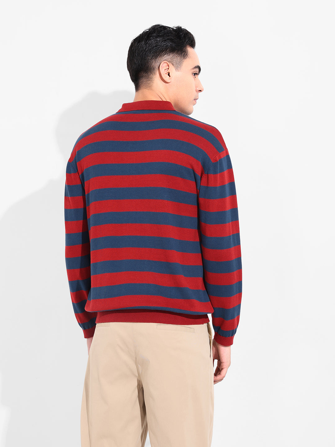 Men's Rust Oversized Fit Striped Flat Knit T-Shirt