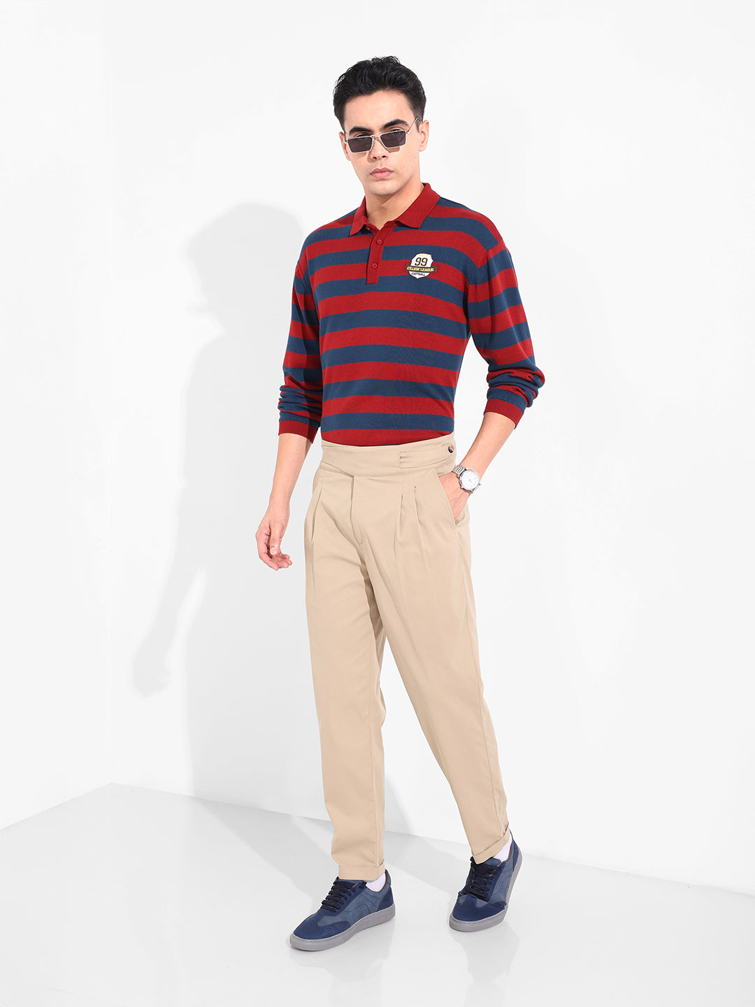 Men's Rust Oversized Fit Striped Flat Knit T-Shirt