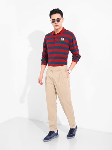 Men's Rust Oversized Fit Striped Flat Knit T-Shirt