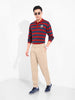Men's Rust Oversized Fit Striped Flat Knit T-Shirt