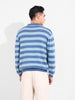 Men's Dark Blue Oversized Fit Striped Flat Knit T-Shirt