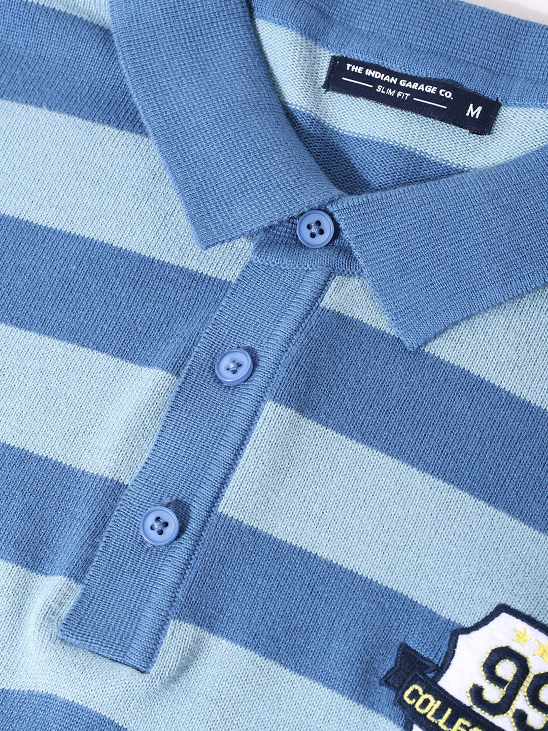 Men's Dark Blue Oversized Fit Striped Flat Knit T-Shirt