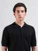 Men's Black Slim Fit Textured Flat Knit Polo Collar T-Shirt