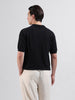 Men's Black Slim Fit Textured Flat Knit Polo Collar T-Shirt