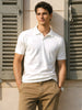 Men's White Slim Fit Textured Flat Knit Polo Collar T-Shirt