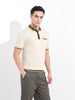 Men's Cream Slim Fit Textured Flat Knit Polo Collar T-Shirt